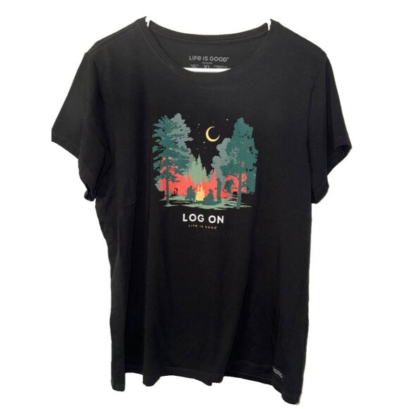 Life is Good Dark Gray Tee Shirt Log On Campfire Size XL Womens - Picture 1 of 4